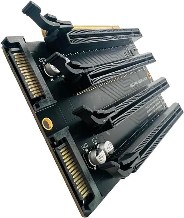 Alt view image 6 of 7 - PCI-E 3.0 x16 1 to 4 Split Card Gen3 PCIe-Bifurcation x16 to x4x4x4x4 Expansion Card 20.2mm Spaced Slots SATA Power Supply Port