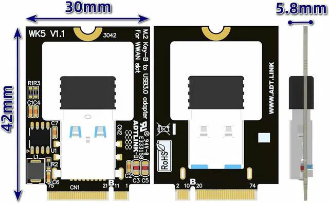 Alt view image 3 of 6 - Wireless Network Card M.2 B Key to WiFi Converter USB 3.0 SSD NGFF 3042 Card 4G Slot for WWAN Slot