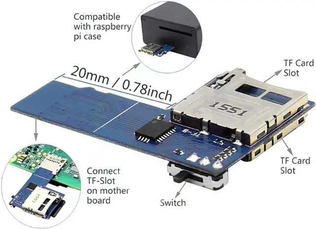 Alt view image 2 of 5 - Dual TF Card Adapter Memory Board Dual System Switcher 2 in 1 TF Micro SD Card Adapter 3B+/3B/2B/B+ Compatible with Raspberry Pi (1Piece)