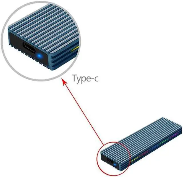 Alt view image 3 of 3 - M.2 M Key SSD Enclosure 10Gbps/5Gbps USB3.1 NGFF/NVME Protocol USB-C Mobile Case Aluminum Alloy with RGB Light (NGFF C to A,Red)
