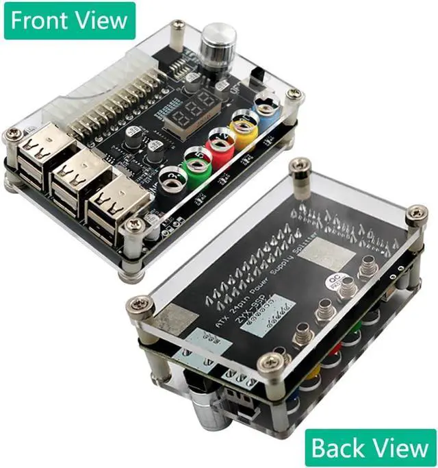 Alt view image 3 of 7 - JMT 24 Pins ATX Power Supply Breakout Board and Acrylic Case Kit Module Adapter PC Power Connector Support 3.3V/5V/12V 1.8V-10.8V(ADJ) (1piece Black)
