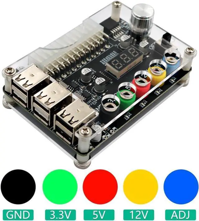 Alt view image 5 of 7 - JMT 24 Pins ATX Power Supply Breakout Board and Acrylic Case Kit Module Adapter PC Power Connector Support 3.3V/5V/12V 1.8V-10.8V(ADJ) (1piece Black)