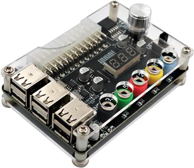 Alt view image 6 of 7 - JMT 24 Pins ATX Power Supply Breakout Board and Acrylic Case Kit Module Adapter PC Power Connector Support 3.3V/5V/12V 1.8V-10.8V(ADJ) (1piece Black)