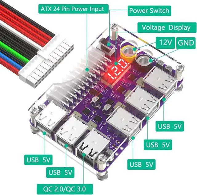 Alt view image 2 of 7 - JMT 24 Pins ATX Power Supply Breakout Board and Acrylic Case Kit Module Adapter PC Power Connector Support 3.3V/5V/12V 1.8V-10.8V(ADJ) (Upgraded 12Port 1piece)