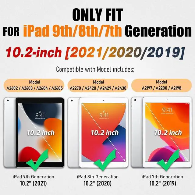 Alt view image 7 of 7 - Case for iPad 9th/ 8th/ 7th Generation 10.2 Inch 2021/2020/ 2019, Full-Body Case with 360 Rotating Stand & Hand Strap [Pen Holder] [Screen Protector] - Black