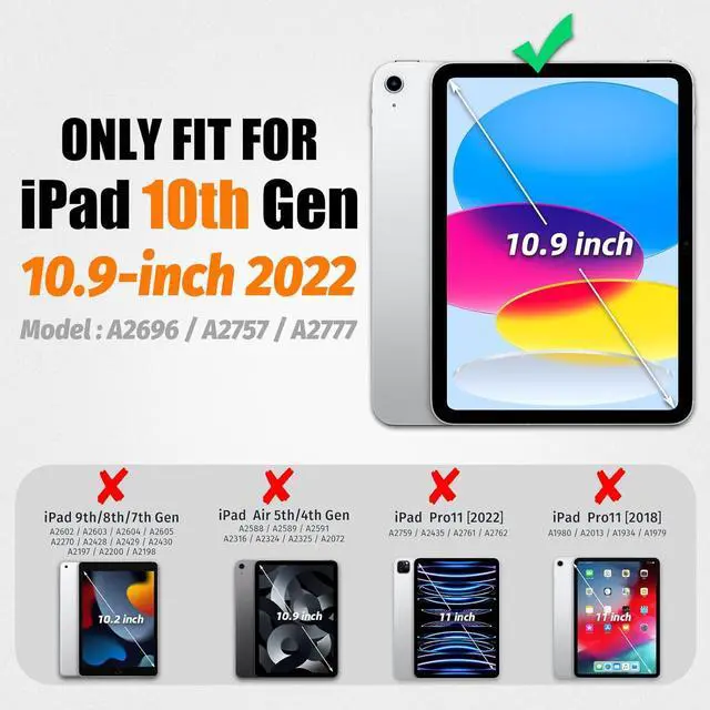 Alt view image 7 of 7 - Pad 10th Generation Case with Screen Protector, Full-Body Protection, 360 Rotate Hand Strap, Blue+Black
