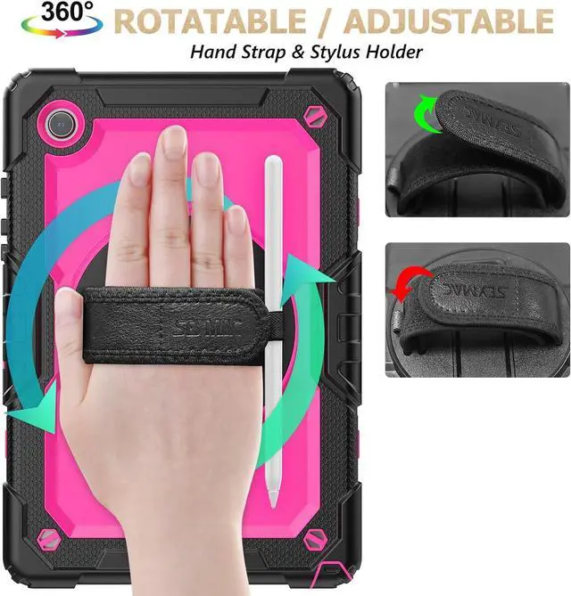 Alt view image 3 of 7 - 360 Hand Strap Shockproof Case for  Galaxy Tab A9 Plus 11 inch Pink+Black
