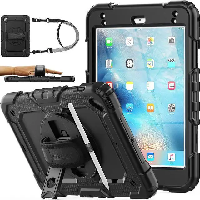 Main image of Case for iPad Mini 5/4 with Screen Protector Pencil Holder [360 Rotating Hand Strap] & Stand Drop-Proof Case for iPad Mini 5th/4th Generation 7.9 inch (Black)