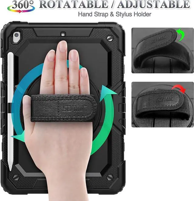 Alt view image 2 of 6 - Pad Air 3 2019 / Pro 10.5'' Case, Full-Body Drop Protection Case with Screen Protector Pen Holder [360° Rotate Hand Strap/Stand] for Pad Air 3rd Generation 10.5 inch (Black)