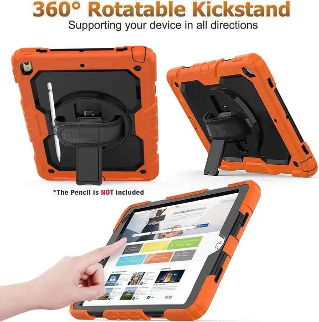 Main image of Pad Air 3 2019 / Pro 10.5'' Case, Full-Body Drop Protection Case with Screen Protector Pen Holder [360° Rotate Hand Strap/Stand] for Pad Air 3rd Generation 10.5 inch (Black+Orange)