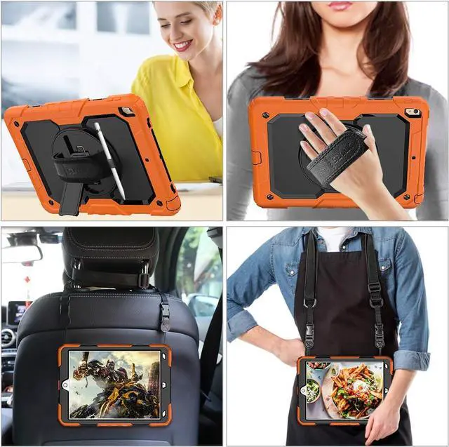 Alt view image 2 of 5 - Pad Air 3 2019 / Pro 10.5'' Case, Full-Body Drop Protection Case with Screen Protector Pen Holder [360° Rotate Hand Strap/Stand] for Pad Air 3rd Generation 10.5 inch (Black+Orange)