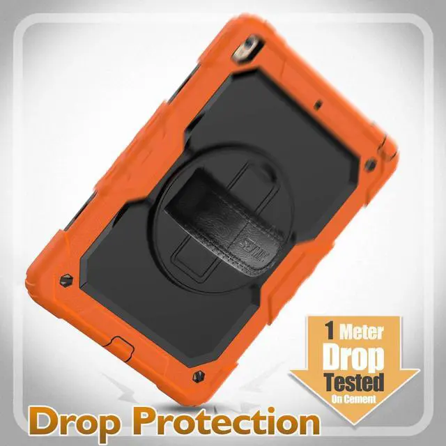 Alt view image 5 of 5 - Pad Air 3 2019 / Pro 10.5'' Case, Full-Body Drop Protection Case with Screen Protector Pen Holder [360° Rotate Hand Strap/Stand] for Pad Air 3rd Generation 10.5 inch (Black+Orange)