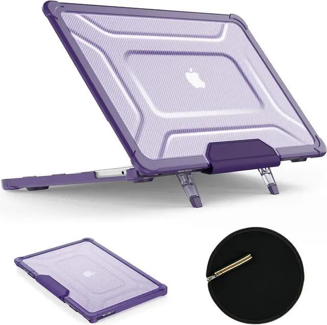 Main image of MBook Air 13.6 inch Case (2022)[A2681 M2], Shock-Absorbing Protection Case with Folding Stand &Mouse Pad/Bag for MBook Air 13.6 (Purple)