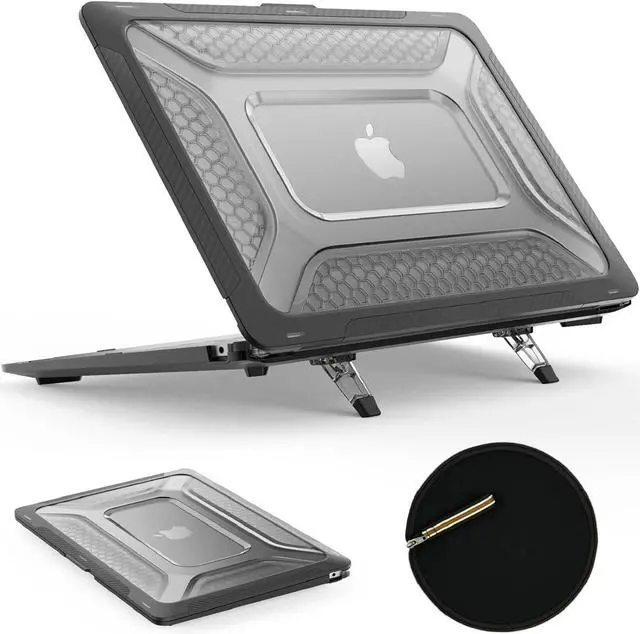 Main image of MBook Air 13 inch Case (2020-2018)[A2337 M1/A2179/A1932], Shock-Absorbing Protection Case with Folding Stand &Mouse Pad/Bag for MBook Air 13\u201d (Black)