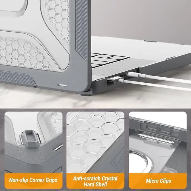 Alt view image 7 of 7 - Case for MacBook Pro 16 inch 2024-2021 A3403 A3186 A2991 A2780 A2485, Shock-Absorbing Protection with Folding Stand &Mouse Pad/Bag Case for MacBook Pro 16'' M4/M3/M2/M1 (Gray)