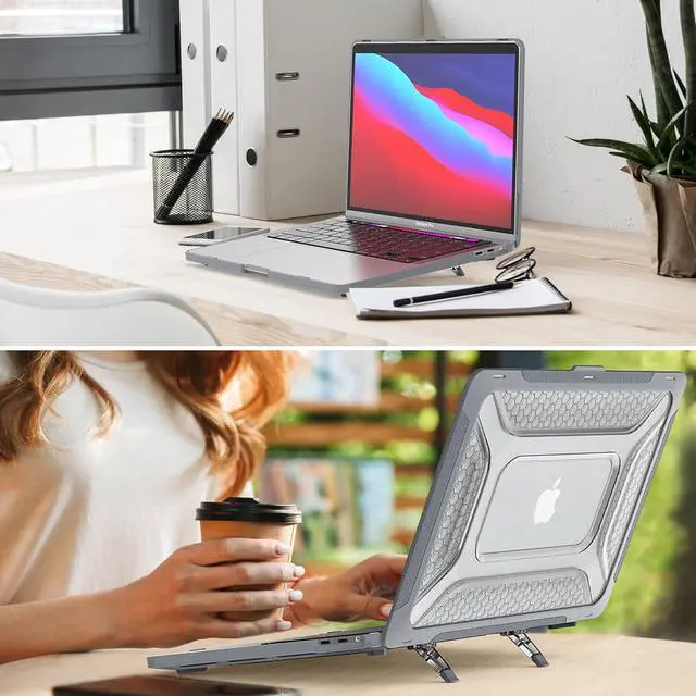 Alt view image 6 of 7 - MBook Pro 14 inch Case, Shock-Absorbing Protection Case with Folding Stand &Mouse Pad/Bag for MBook Pro 14'' A2918 A2992 m3/ A2779 m2/ A2442 m1 2023/2022/2021 (Gray)