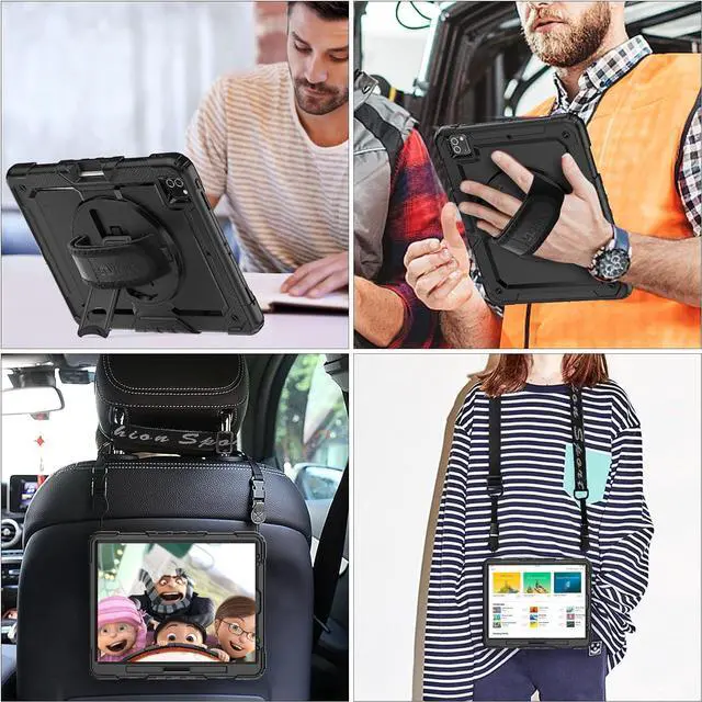 Alt view image 5 of 7 - Case for iPad Pro 12.9'' 2022/2021/2020/2018 with Screen Protector 360 Rotating Stand Hand Strap, Drop-Proof Case for iPad Pro 12.9''(6th/5th/4th/3rd Generation), Black