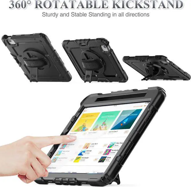 Alt view image 4 of 7 - Case for iPad Air 5th/4th Generation/Pro 11 (4th/3rd/2nd) with Screen Protector Pen Holder, 360 Rotate Hand Strap/Stand Case for iPad Air 5th/4th Gen 10.9''/ Pro 11'' (Brightblue+Black)