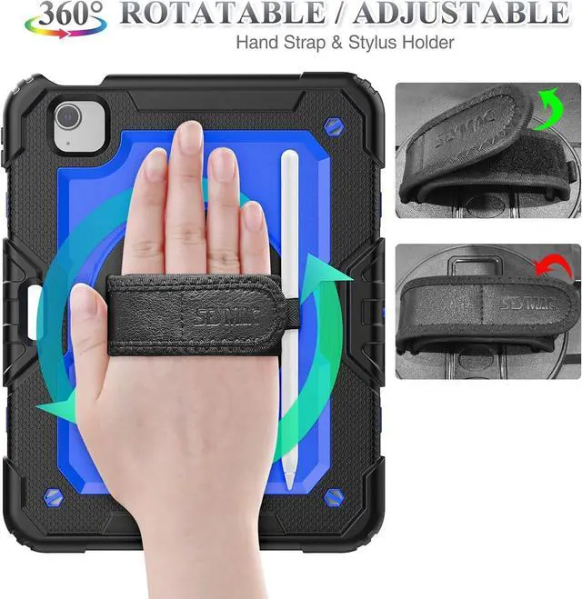 Alt view image 2 of 7 - Case for Pad Air 5th/4th Generation/Pro 11 (4th/3rd/2nd), Full-Body Drop Protection Case with Screen Protector Pen Holder 360° Rotate Hand Strap/Stand for Pad 10.9/11(Blue+Black)