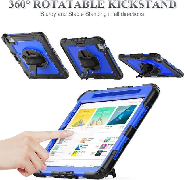 Alt view image 3 of 7 - Case for Pad Air 5th/4th Generation/Pro 11 (4th/3rd/2nd), Full-Body Drop Protection Case with Screen Protector Pen Holder 360° Rotate Hand Strap/Stand for Pad 10.9/11(Blue+Black)