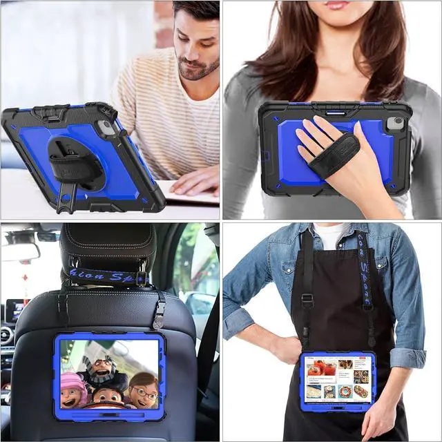 Alt view image 4 of 7 - Case for Pad Air 5th/4th Generation/Pro 11 (4th/3rd/2nd), Full-Body Drop Protection Case with Screen Protector Pen Holder 360° Rotate Hand Strap/Stand for Pad 10.9/11(Blue+Black)