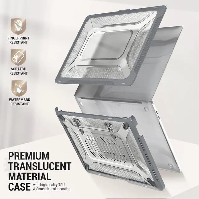 Alt view image 4 of 7 - MBook Pro 14 inch Case, Shock-Absorbing Protection Case with Folding Stand &Mouse Pad/Bag for MBook Pro 14'' A2918 A2992 m3/ A2779 m2/ A2442 m1 2023/2022/2021 (Gray)