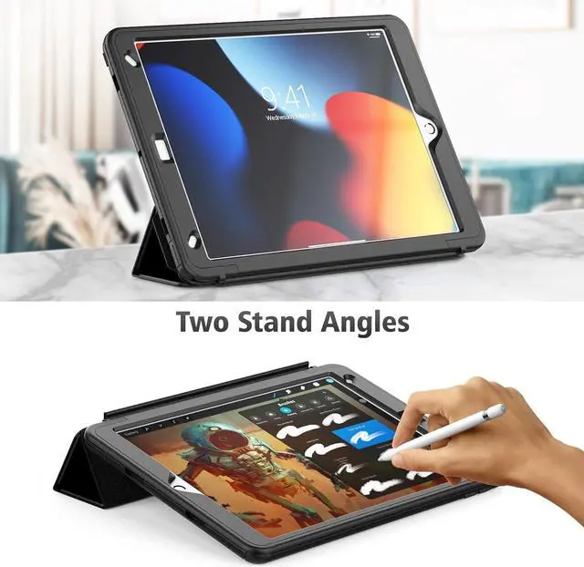 Alt view image 2 of 7 - Galaxy Tab S9 Plus 12.4" Full Body Meshdesign Drop-Proof Case with Screen Protector [360° Rotating Hand Strap/Stand] Pencil Holder for SM-X810/X816B/X818U 2023 (Yellow+Red)