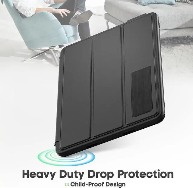 Alt view image 6 of 7 - Galaxy Tab S9 Plus 12.4" Full Body Meshdesign Drop-Proof Case with Screen Protector [360° Rotating Hand Strap/Stand] Pencil Holder for SM-X810/X816B/X818U 2023 (Yellow+Red)