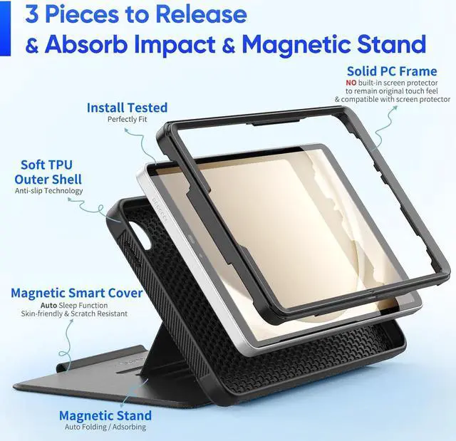 Alt view image 6 of 7 - for Galaxy Tab A9 5G Tablet Case 8.7'', Smart Auto Sleep Cover with Magnetic Multi-Angles Stand, Card Slot for Galaxy Tab A9 8.7'' SM-X110/X115/X117 (Black)