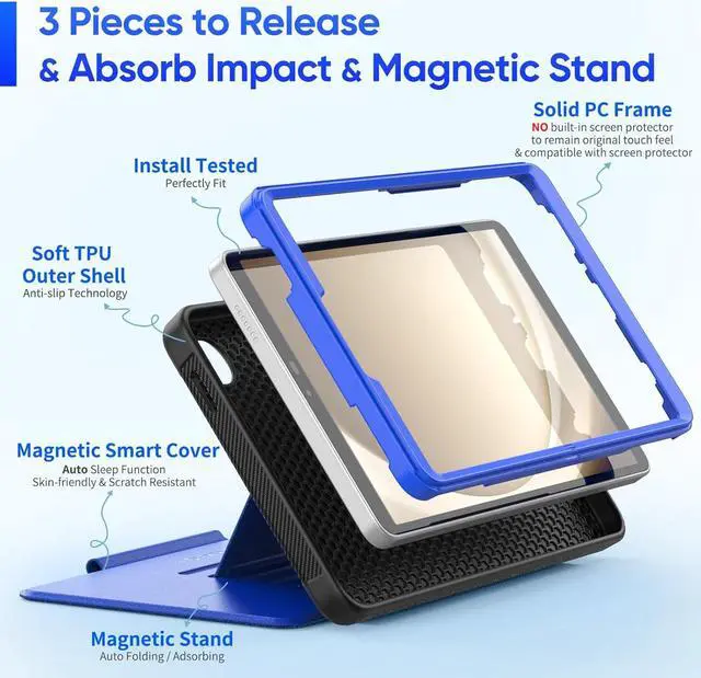 Alt view image 6 of 7 - for Galaxy Tab A9 5G Tablet Case 8.7'', Smart Auto Sleep Cover with Magnetic Multi-Angles Stand, Card Slot for Galaxy Tab A9 8.7'' SM-X110/X115/X117 (Blue)