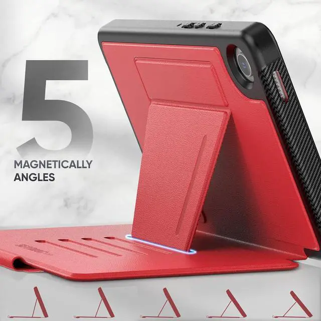 Alt view image 2 of 7 - for Galaxy Tab A9 5G Tablet Case 8.7'', Smart Auto Sleep Cover with Magnetic Multi-Angles Stand, Card Slot for Galaxy Tab A9 8.7'' SM-X110/X115/X117 (Red)