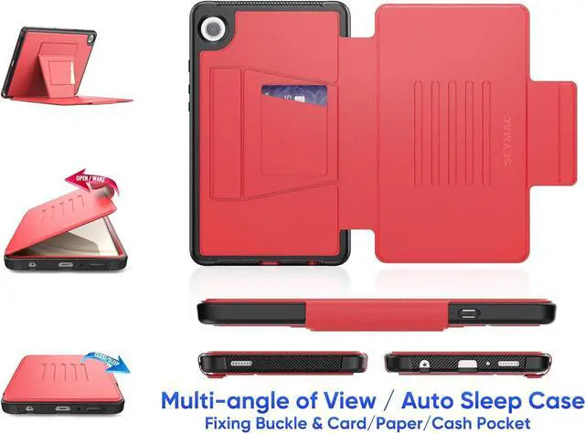 Alt view image 4 of 7 - for Galaxy Tab A9 5G Tablet Case 8.7'', Smart Auto Sleep Cover with Magnetic Multi-Angles Stand, Card Slot for Galaxy Tab A9 8.7'' SM-X110/X115/X117 (Red)