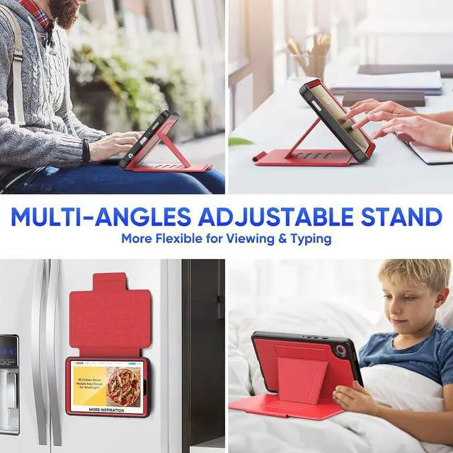 Alt view image 5 of 7 - for Galaxy Tab A9 5G Tablet Case 8.7'', Smart Auto Sleep Cover with Magnetic Multi-Angles Stand, Card Slot for Galaxy Tab A9 8.7'' SM-X110/X115/X117 (Red)