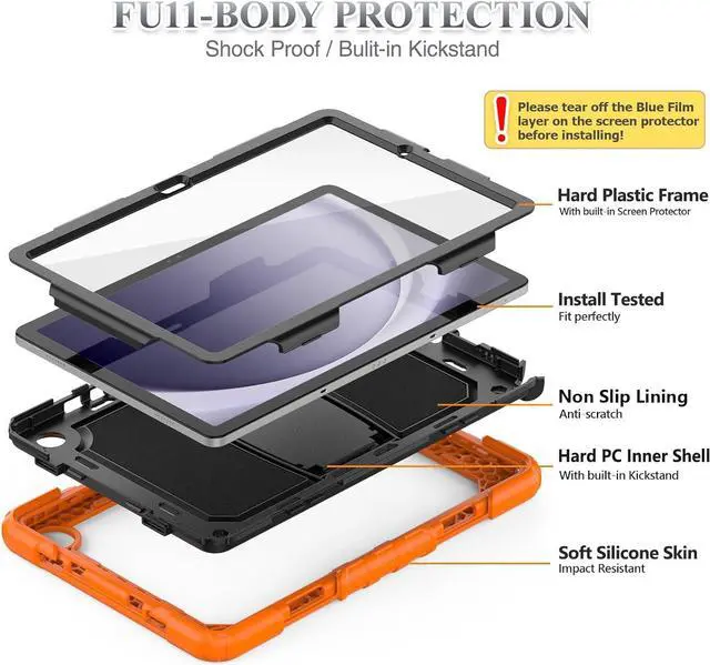 Alt view image 7 of 7 - for Galaxy Tab A9+ Plus 5G Tablet Case 11'' 2023 with Screen Protector Shoulder Strap& Stand, Drop-Proof Case for Galaxy Tab A9+/A9 Plus 11'' X210/X216/X218, Orange