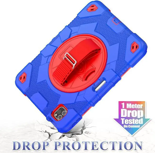 Alt view image 6 of 7 - Pad Air 5th/4th Generation/Pro 11 (4th/3rd/2nd) Case, Full-Body Drop Protection Case with Meshdesign Screen Protector Pen Holder [360° Rotate Hand Strap/Stand] (Blue+Red)