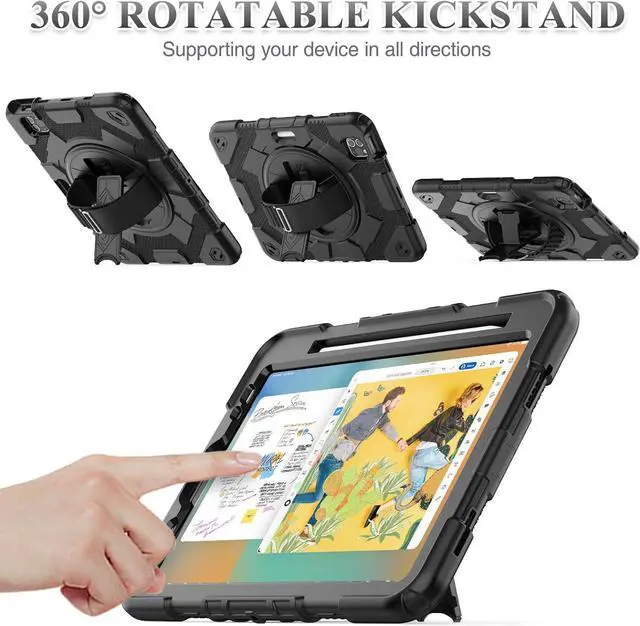 Alt view image 3 of 7 - Pad Air 5th/4th Generation/Pro 11 (4th/3rd/2nd) Case, Full-Body Drop Protection Case with Meshdesign Screen Protector Pen Holder [360° Rotate Hand Strap/Stand] (Black)