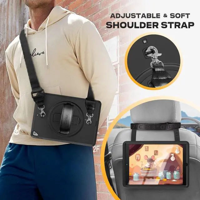 Alt view image 4 of 7 - Case for iPad 9th/ 8th/ 7th Generation 10.2 Inch 2021/2020/ 2019, Full-Body Case with 360 Rotating Stand & Hand Strap [Pen Holder] [Screen Protector] - Black