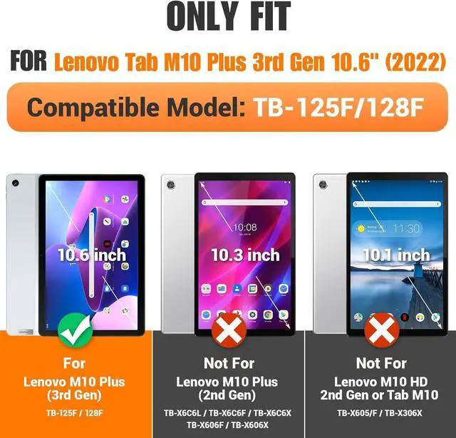 Alt view image 2 of 6 - Tab M10 Plus 3rd Gen (TB-125F/128F) 10.6" Case with Screen Protector, Drop-Proof Protection Case with 360° Rotating Stand &Strap [Pen Holder] for Tab, Blue+Black