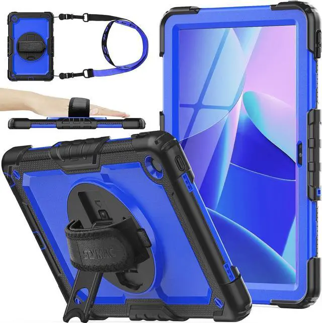 Main image of Tab M10 Plus 3rd Gen (TB-125F/128F) 10.6" Case with Screen Protector, Drop-Proof Protection Case with 360° Rotating Stand &Strap [Pen Holder] for Tab, Blue+Black
