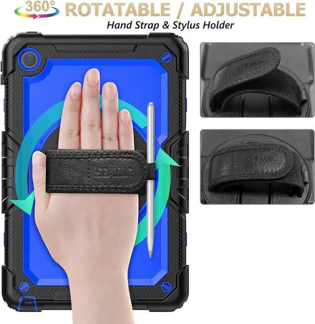 Alt view image 3 of 6 - Tab M10 Plus 3rd Gen (TB-125F/128F) 10.6" Case with Screen Protector, Drop-Proof Protection Case with 360° Rotating Stand &Strap [Pen Holder] for Tab, Blue+Black