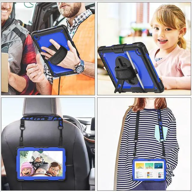 Alt view image 4 of 6 - Tab M10 Plus 3rd Gen (TB-125F/128F) 10.6" Case with Screen Protector, Drop-Proof Protection Case with 360° Rotating Stand &Strap [Pen Holder] for Tab, Blue+Black