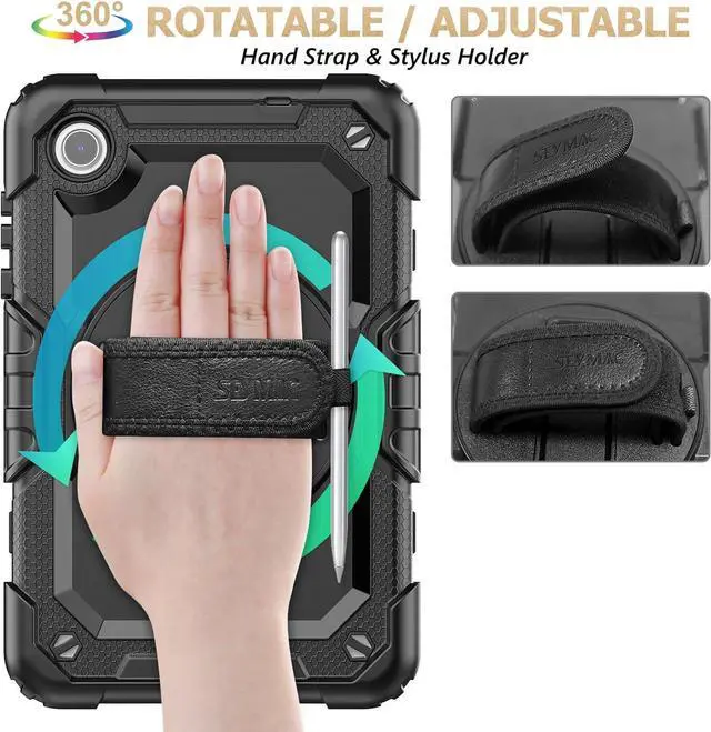 Alt view image 3 of 7 - Tab M10 Plus 3rd Gen (TB-125F/128F) 10.6" Case with Screen Protector, Drop-Proof Protection Case with 360° Rotating Stand &Strap [Pen Holder] for Tab, Green+Black