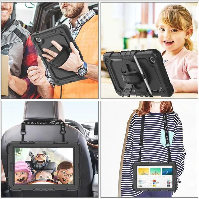 Alt view image 5 of 7 - Tab M10 Plus 3rd Gen (TB-125F/128F) 10.6" Case with Screen Protector, Drop-Proof Protection Case with 360° Rotating Stand &Strap [Pen Holder] for Tab, Green+Black