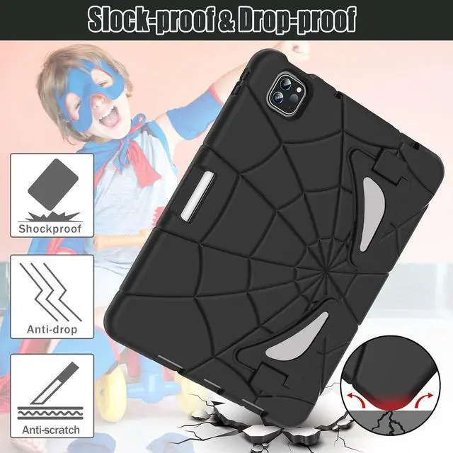 Alt view image 4 of 7 - Case for Pad 10.2-Inch (2021/2020/2019, 9/8/7 Gen Pad 10.5-Inch (Pad Air 3 2019/Pad Pro 2017), Heavy Duty Shockproof Kickstand for Kids Boys for Pad 9th/8th/7th,Pad 10.5'' (Blue+Red)