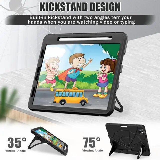 Alt view image 6 of 7 - Case for Pad 10.2-Inch (2021/2020/2019, 9/8/7 Gen Pad 10.5-Inch (Pad Air 3 2019/Pad Pro 2017), Heavy Duty Shockproof Kickstand for Kids Boys for Pad 9th/8th/7th,Pad 10.5'' (Blue+Red)