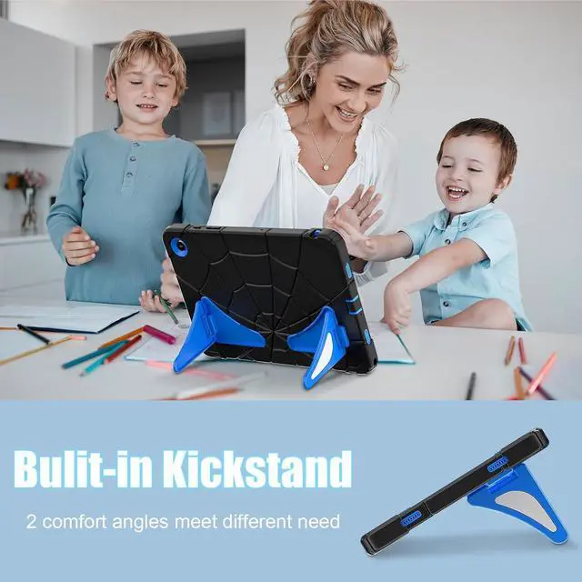 Alt view image 3 of 7 - Shockproof Case for Galaxy Tab A9 Plus 11'' 2023,3-Layer Silicone+PC Hybrid Rugged Heavy Duty with Kickstand Kids Friendly Children Boys for  Galaxy Tab A9+ 2023 (Black+Blue)