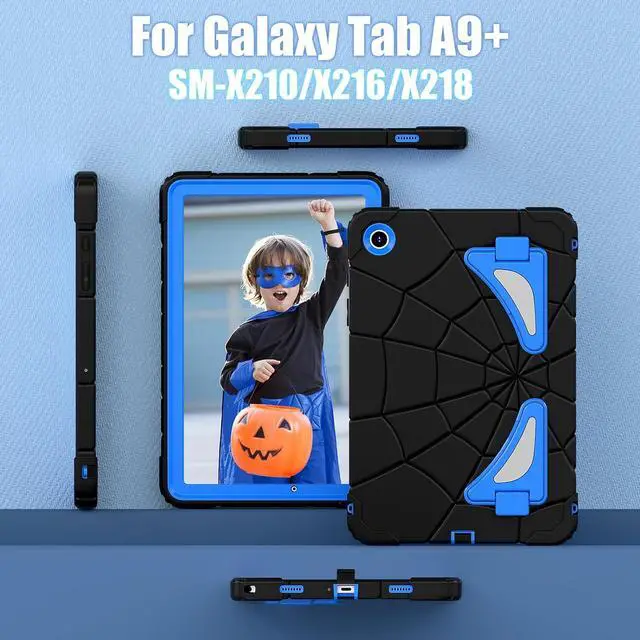 Alt view image 5 of 7 - Shockproof Case for Galaxy Tab A9 Plus 11'' 2023,3-Layer Silicone+PC Hybrid Rugged Heavy Duty with Kickstand Kids Friendly Children Boys for  Galaxy Tab A9+ 2023 (Black+Blue)