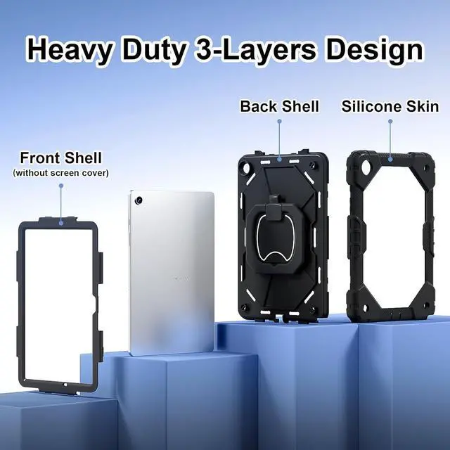 Alt view image 2 of 7 - for Galaxy Tab A9 Plus 11'' Case, Shockproof Hybrid Rugged Heavy Duty with Rotating Handle Stand/Pencil Holder/Hand Carrying Strap Kids Friendly for  Galaxy Tab A9+ 2023 (Black)