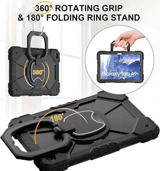 Alt view image 3 of 7 - for Galaxy Tab A9 Plus 11'' Case, Shockproof Hybrid Rugged Heavy Duty with Rotating Handle Stand/Pencil Holder/Hand Carrying Strap Kids Friendly for  Galaxy Tab A9+ 2023 (Black)