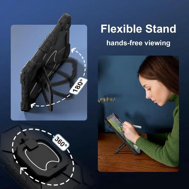 Alt view image 5 of 7 - for Galaxy Tab A9 Plus 11'' Case, Shockproof Hybrid Rugged Heavy Duty with Rotating Handle Stand/Pencil Holder/Hand Carrying Strap Kids Friendly for  Galaxy Tab A9+ 2023 (Black)